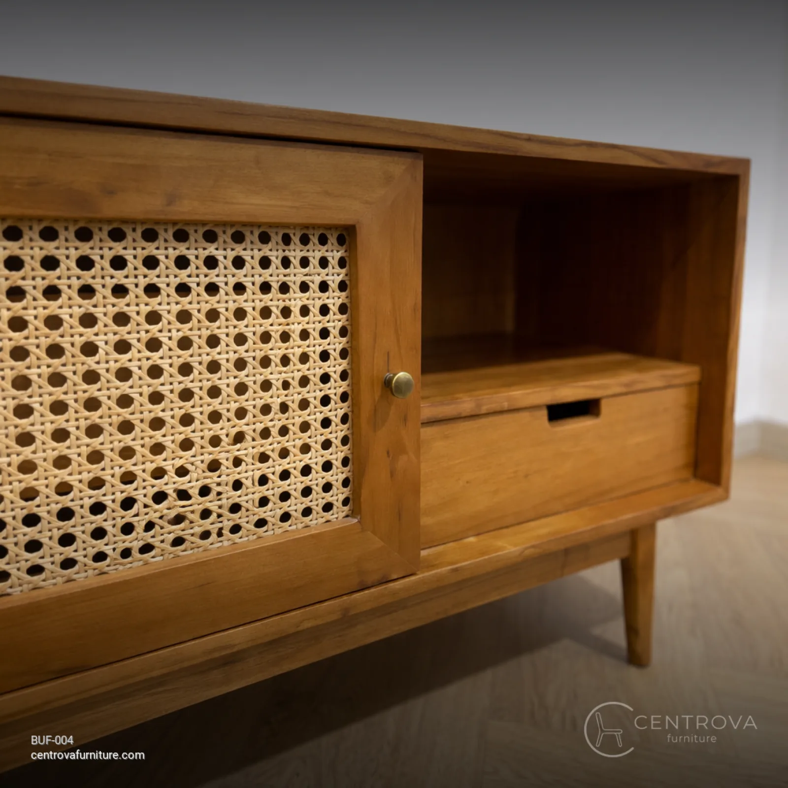 Meja TV Minimalis Scandinavian Kayu Jati 3 Laci - foto produk 2