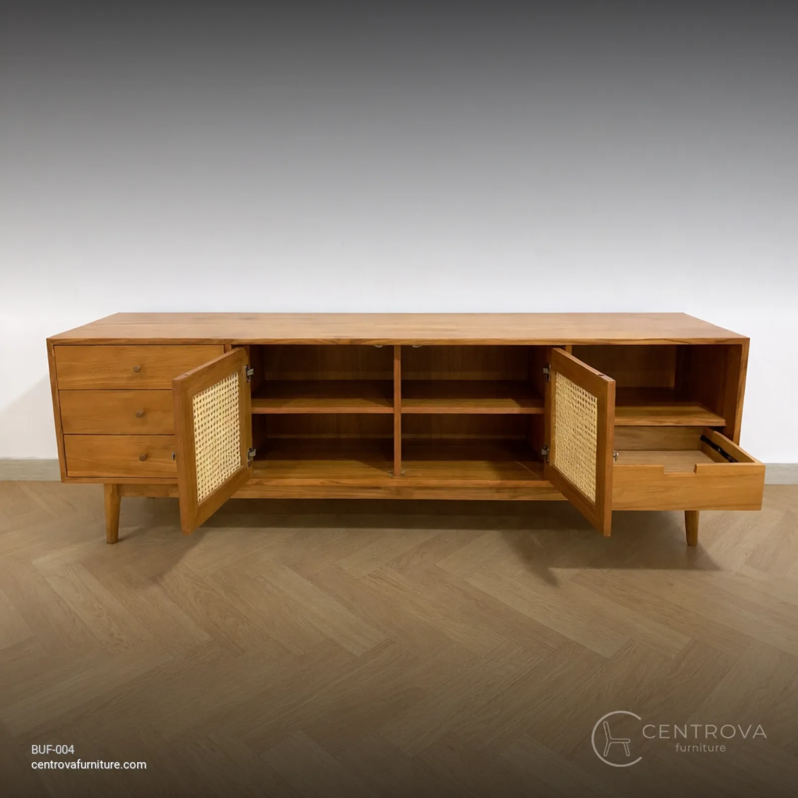 Meja TV Minimalis Scandinavian Kayu Jati 3 Laci - foto produk 3