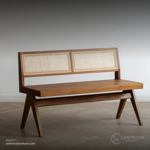 Bench Kayu Teak Rattan Modern 120cm - Teak Wood Furniture Jepara