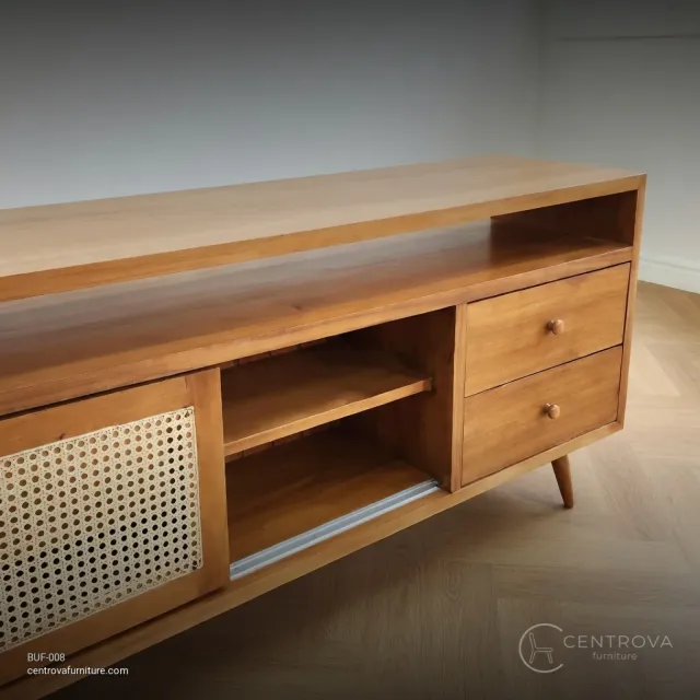TV Buffet Cabinet Teak Wood Rattan Combination - Jepara Teak Furniture