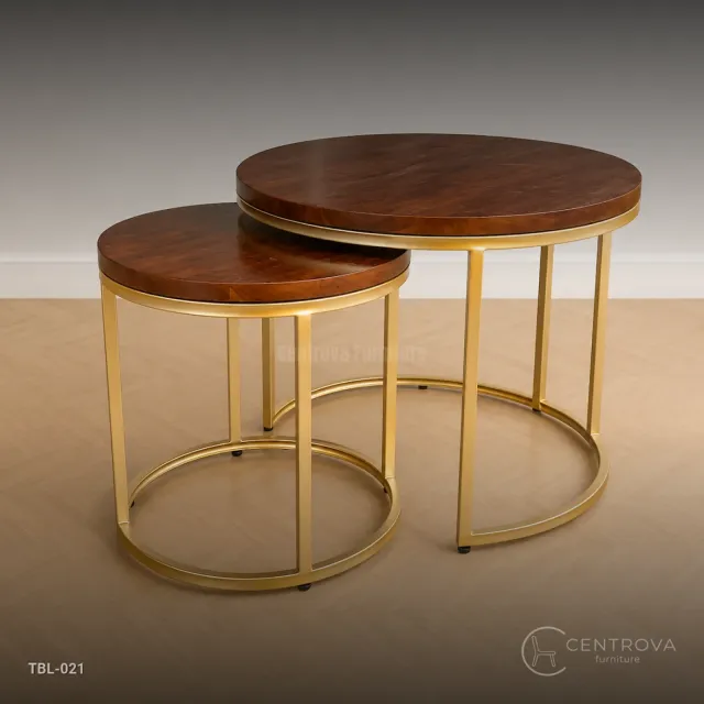Meja Bulat Minimalis Kombinasi Kaki Besi - Furniture Kayu Jati Jepara