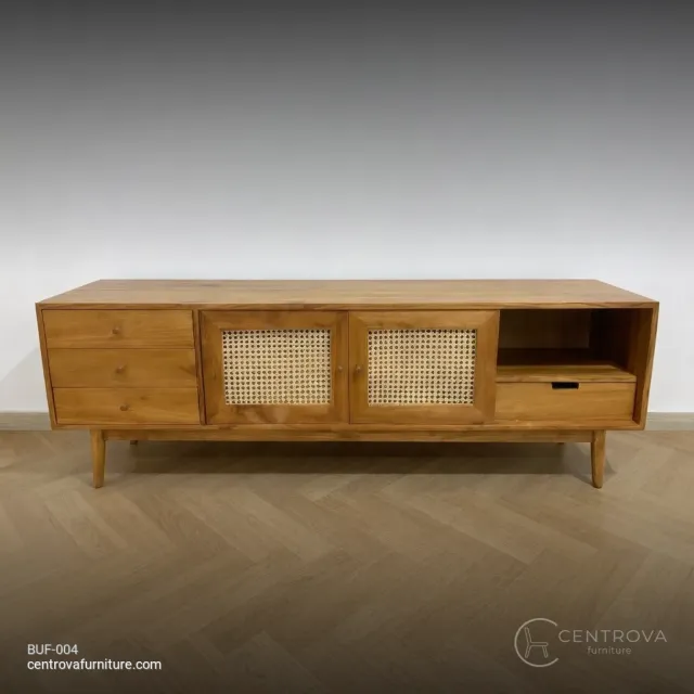 TV Console Minimalist Scandinavian Teak Wood 3 Drawer - Jepara Teak Furniture