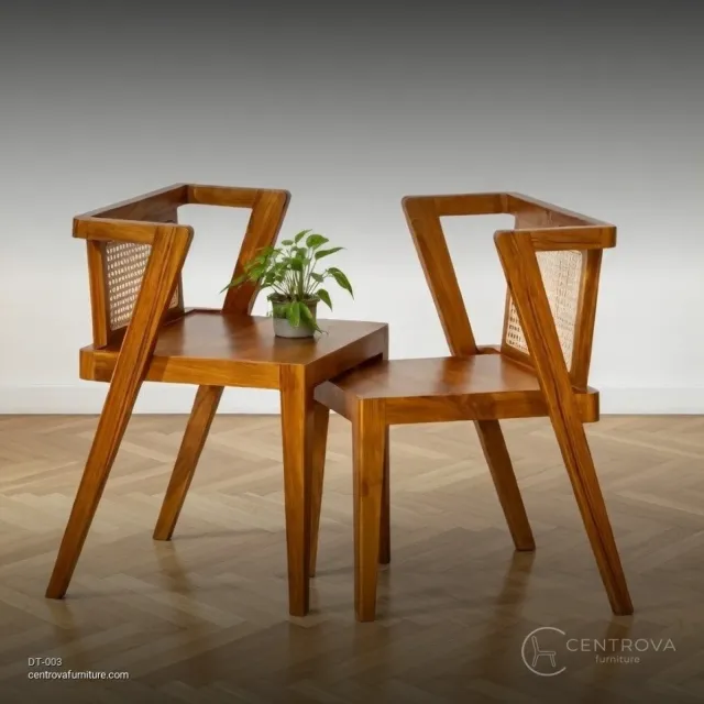 Dining Set Aesthetic Teak Wood Rattan Mix - Jepara Teak Furniture