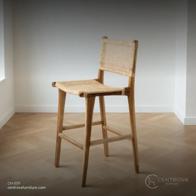 Bar Chair Teak Wood Solid Rattan - Teak Wood Furniture Jepara