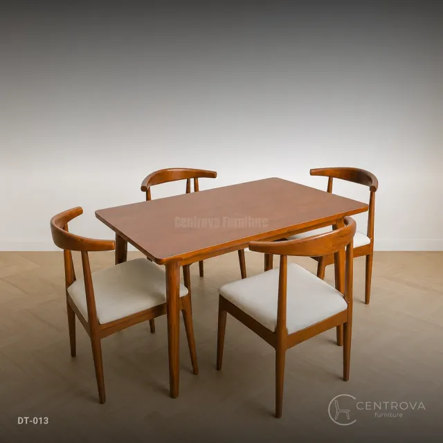Solid Teak Wood Dining Table Set with 4 Chairs Minimalist Design - Jepara Teak Furniture