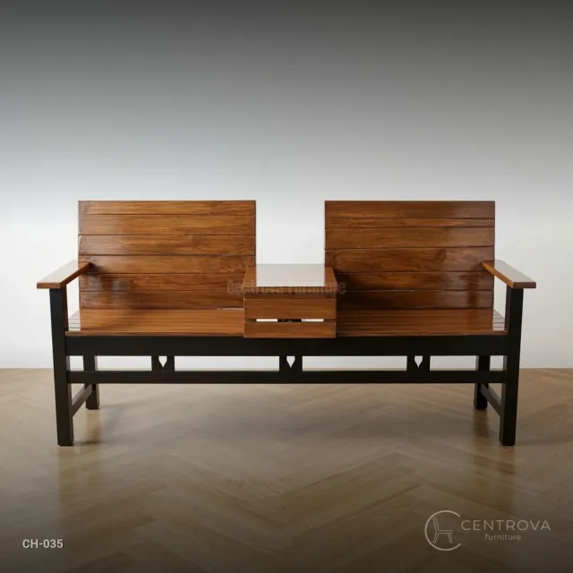 Kursi Bangku Tamu Minimalis Kayu Jati Solid 2 Dudukan - Furniture Kayu Jati Jepara
