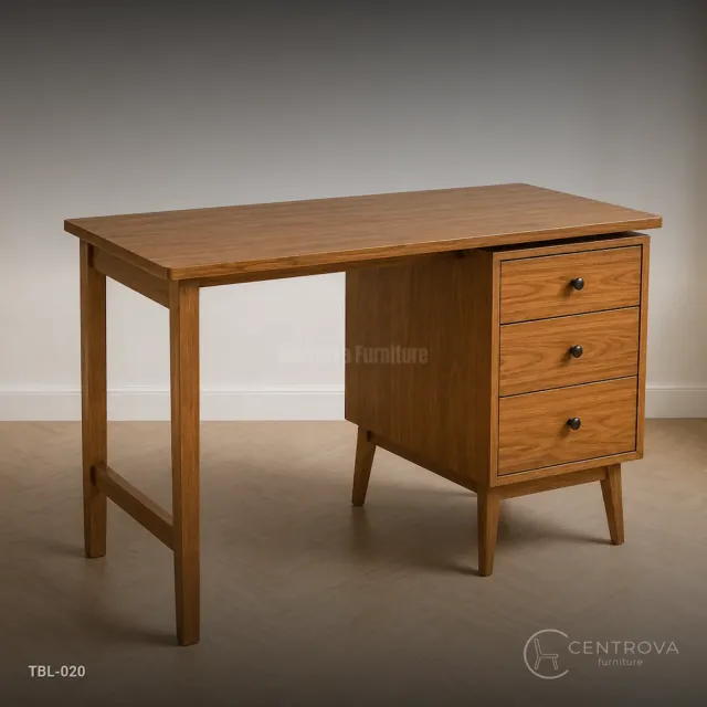 Meja Kerja Minimalis Kayu Jati Solid 3 Laci - Furniture Kayu Jati Jepara