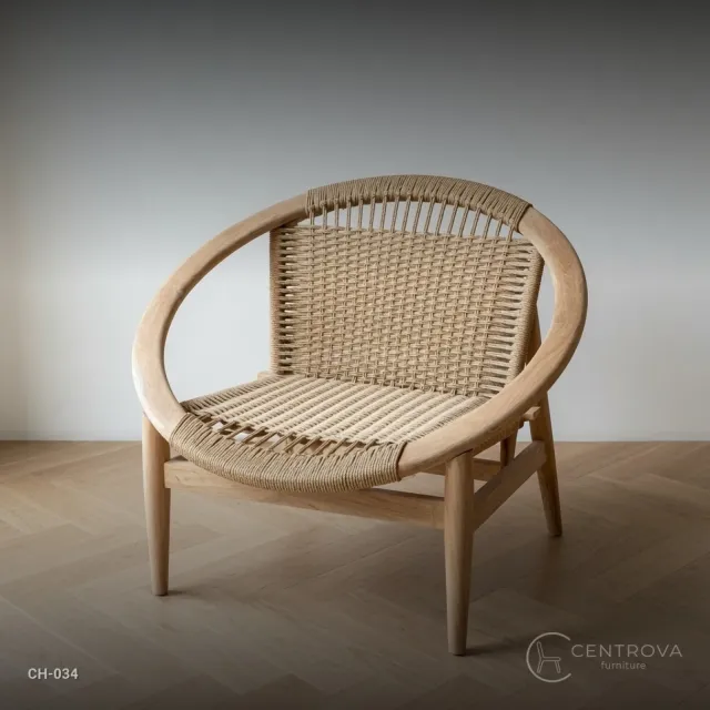 Kursi Rotan Minimalis Kayu Jati Solid Model Bulat - Furniture Kayu Jati Jepara
