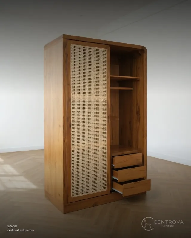 Wardrobe Teak Rattan Minimalist - Jepara Teak Furniture
