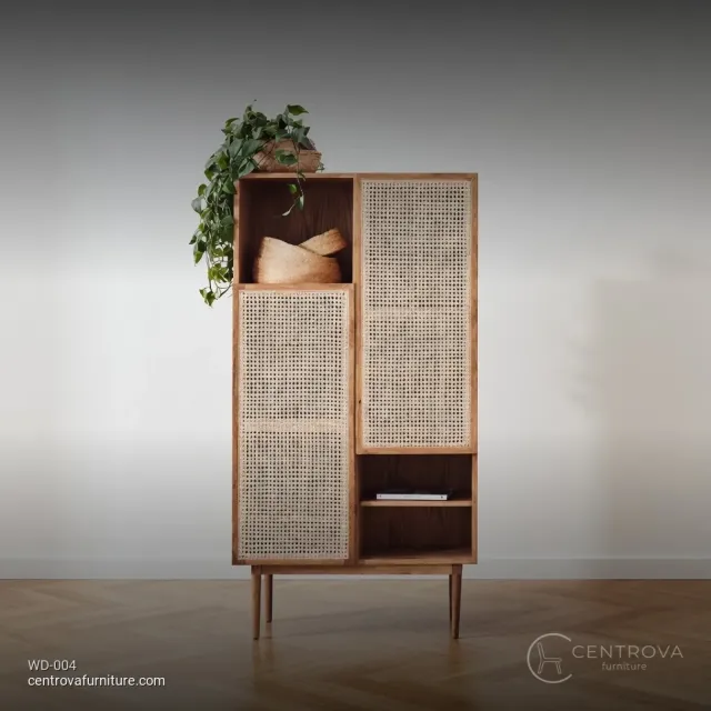Wardrobe Minimalist Kayu Teak Rattan - Jepara Teak Furniture