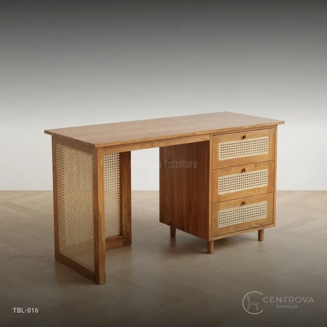 Meja Kantor Jati Rotan - Furniture Kayu Jati Jepara