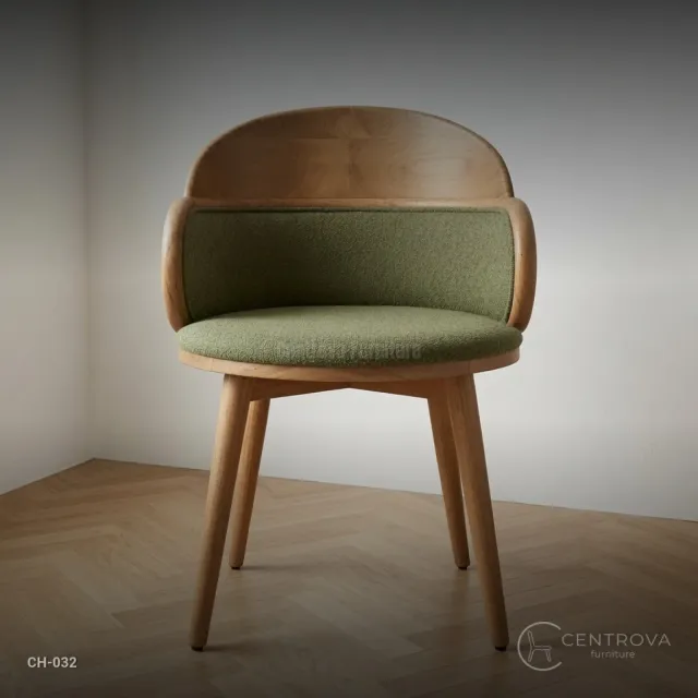 Minimalist Solid Teak Wood Dining Chair with Green Upholstery - Teak Wood Furniture Jepara