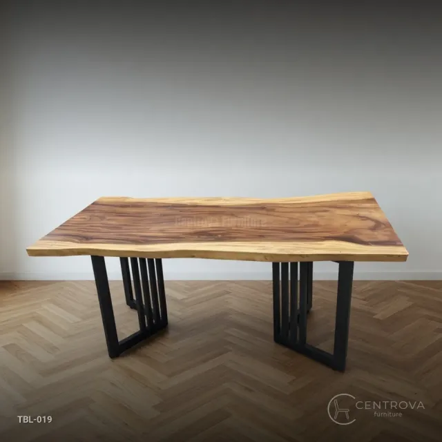 Table Solid Trembesi with iron combination - Teak Wood Furniture Jepara